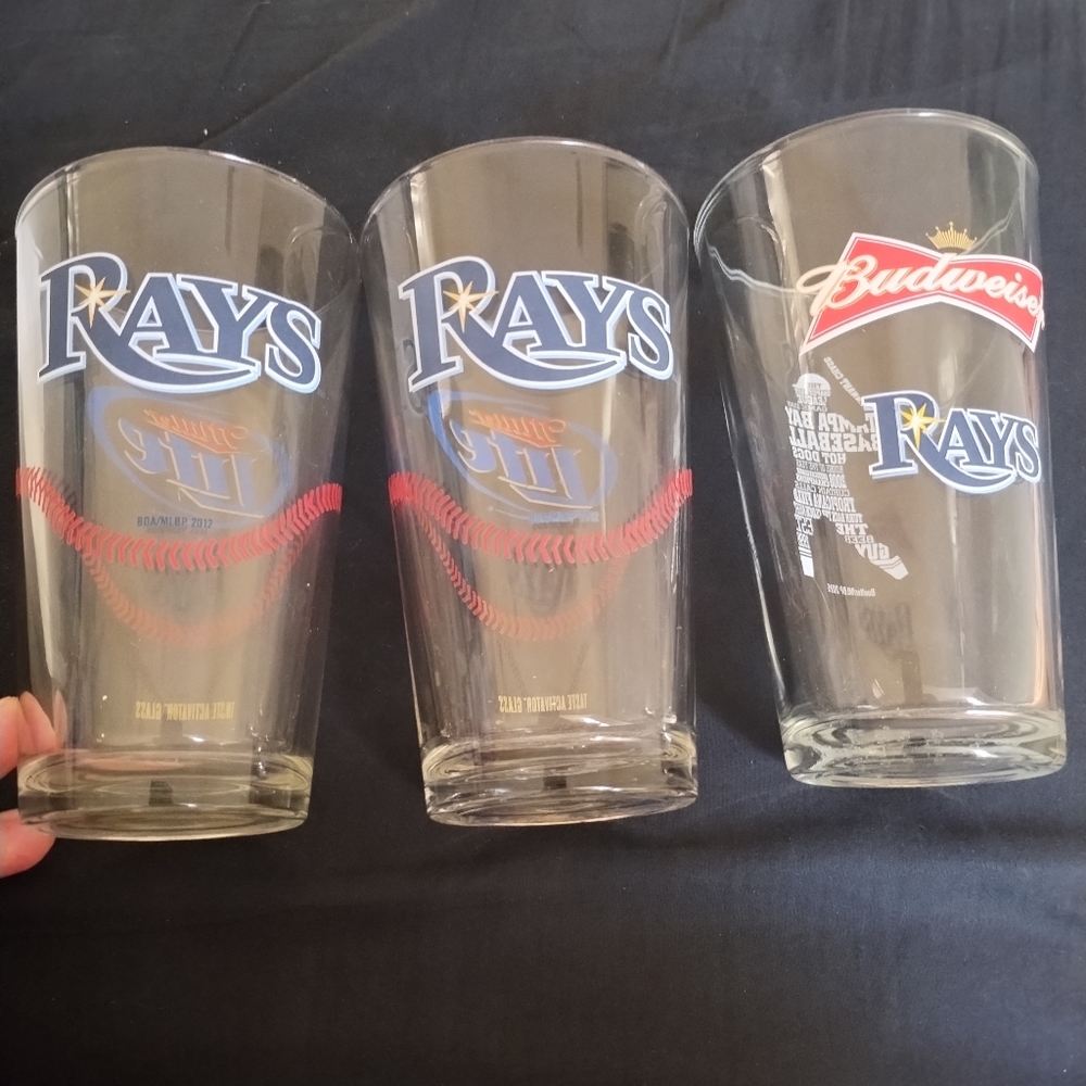 Tampa Bay Rays Set Of 3 Budweiser and Miller Rays Pint Glass Set Baseball